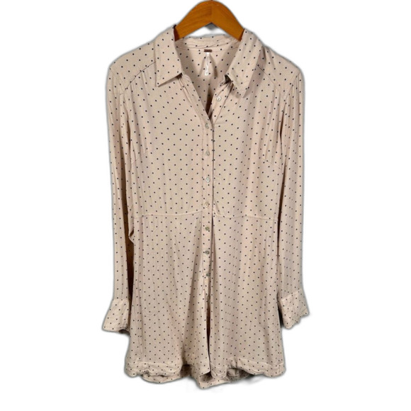 Free People Blush This Town Polka Dot Valentine’s Buttondown Dress Size Medium - Picture 11 of 16